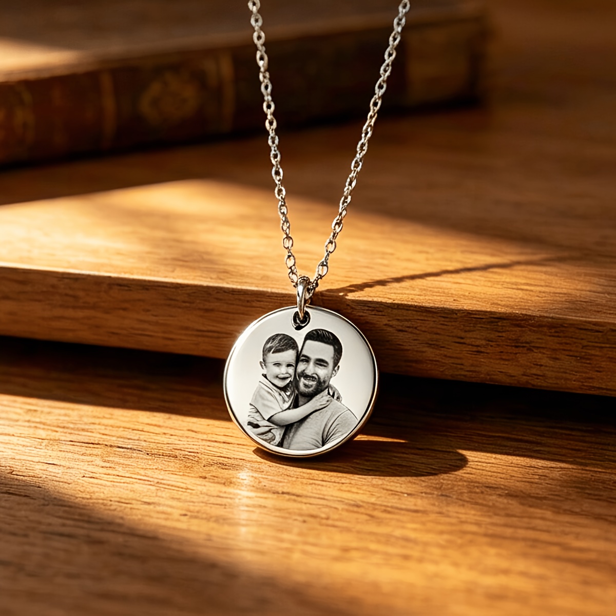 Personalized Custom Round Pendant Necklace in Stainless Steel